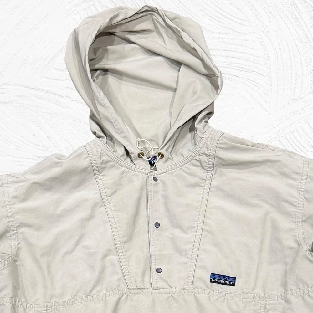 Vintage Patagonia Mens L Hooded Pullover Windbreaker Anorak 80s USA Tan *flaw*